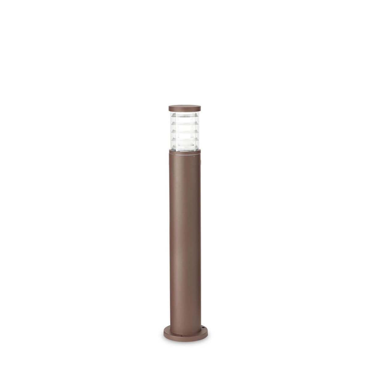 Lampadaire extérieur cylindrique marron avec diffuseur transparent, vue de face sur fond blanc