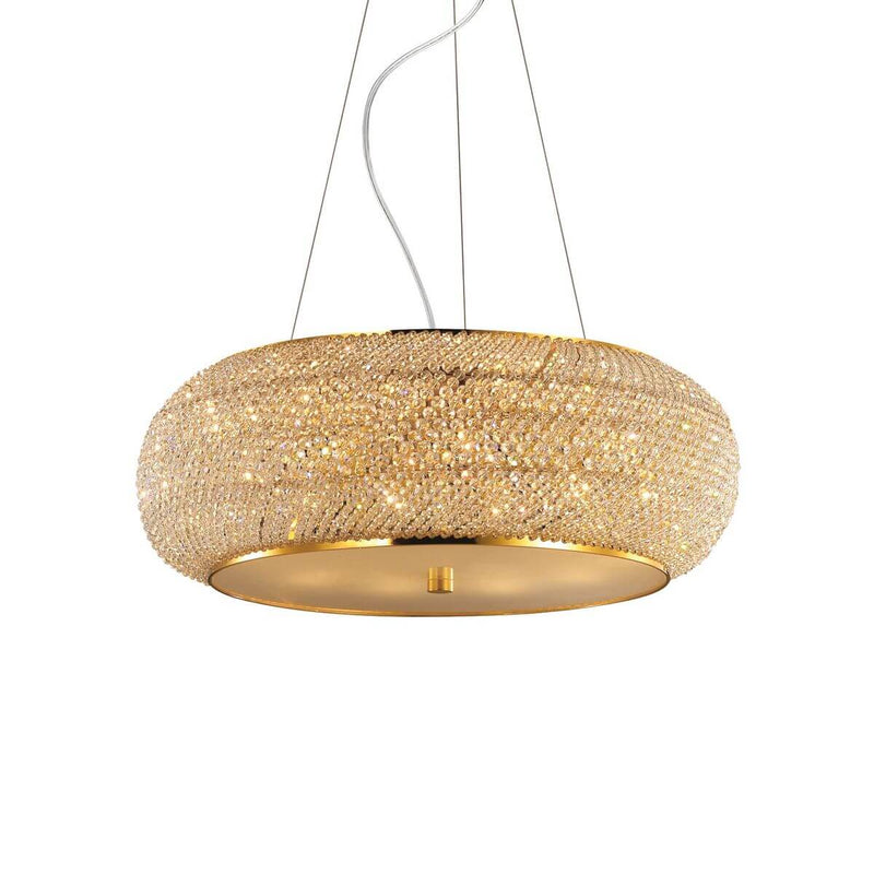 Suspension Pasha 14 lumières dorée, cristal
