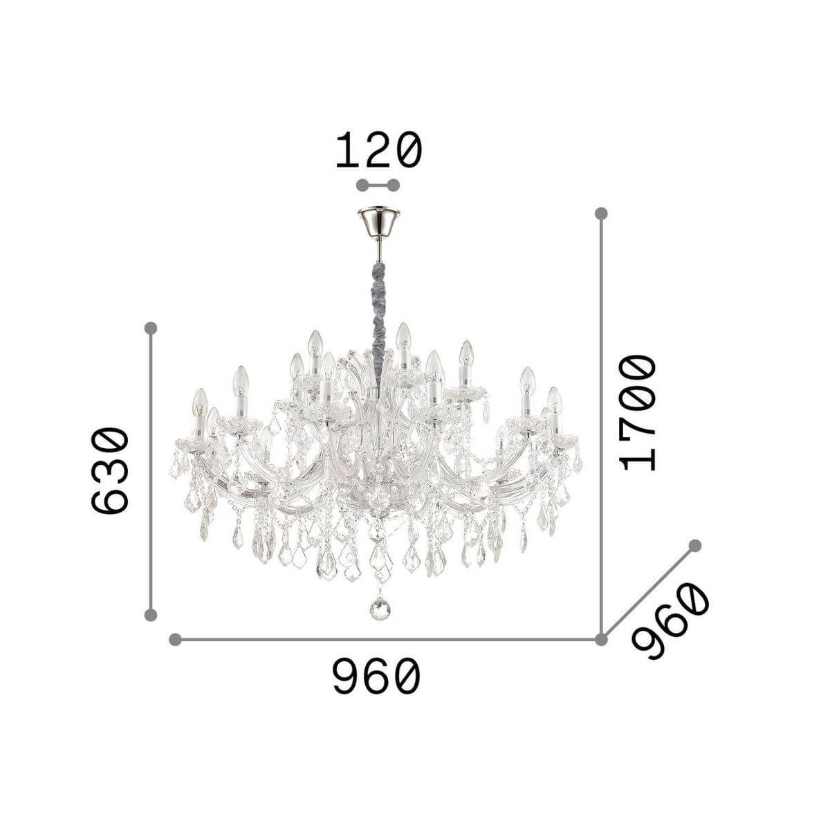 Suspension Napoleon 18 lumières chromée, cristal