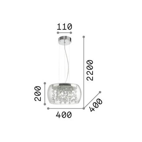 Schéma coté de la suspension avec dimensions 2200, 400, 200 et 110 mm