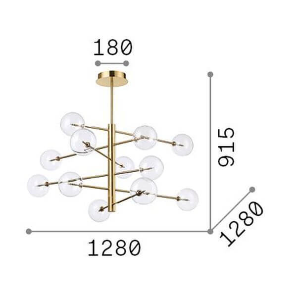 Schéma de dimensions de la suspension : largeur 1280 mm, hauteur 915 mm et base 180 mm.