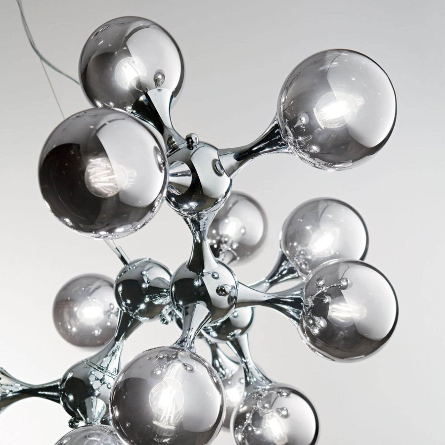 Suspension Nodi 15 lumières chromée, verre