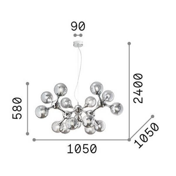 Suspension Nodi 15 lumières chromée, verre