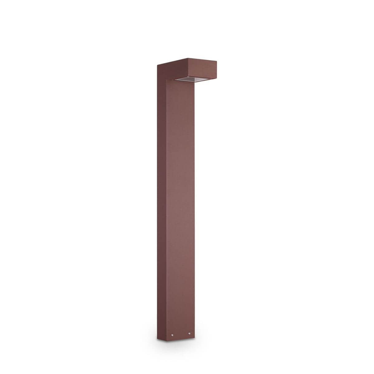 Lampadaire extérieur marron vertical vu de face, tête lumineuse en débord sur fond blanc