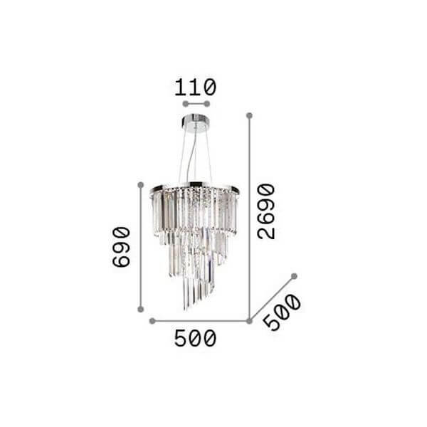 Suspension Carlton 12 lumières dorée, cristal