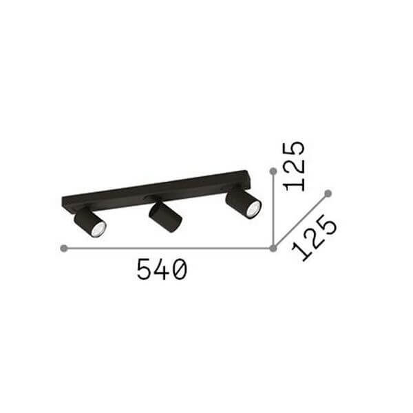Schéma de dimensions du plafonnier, longueur 540 mm et hauteur 125 mm