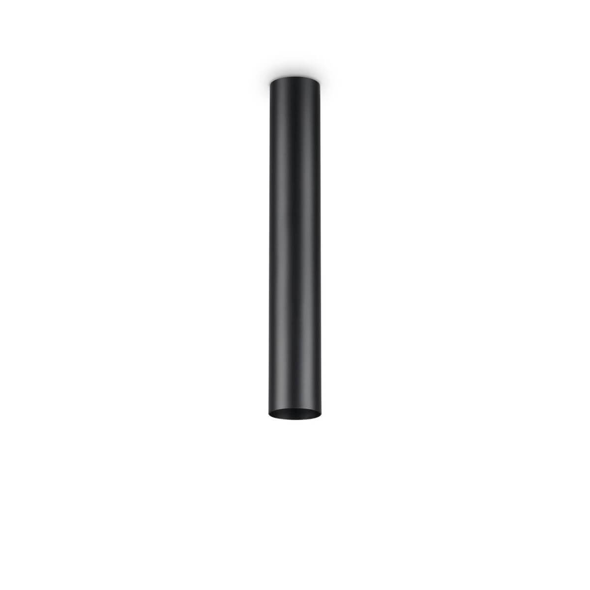 Plafonnier cylindrique noir mat présenté de face sur fond blanc uni