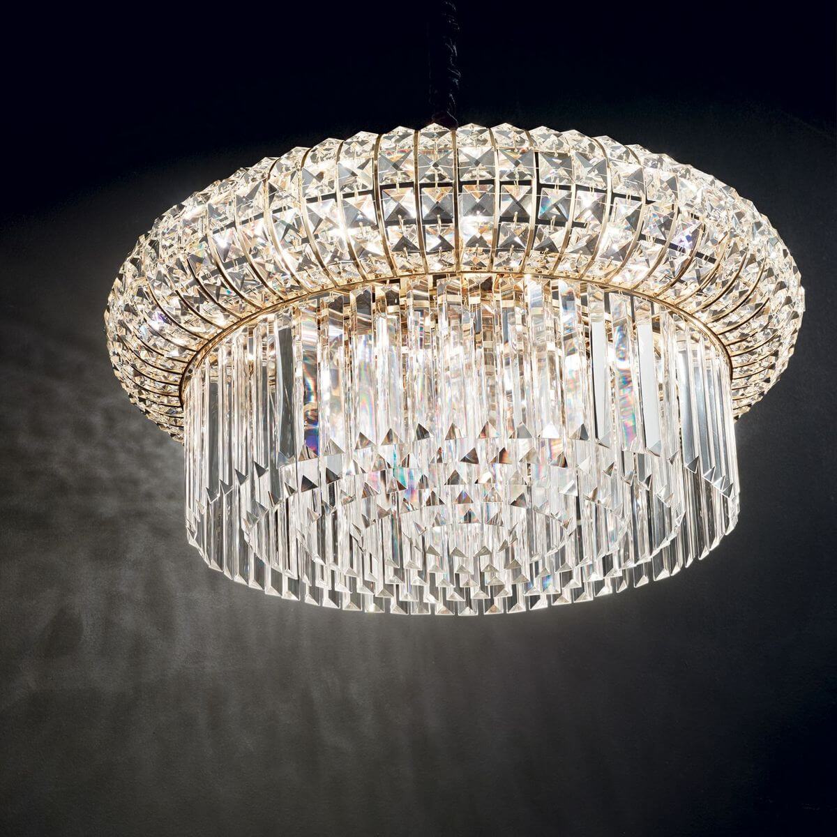 Suspension Nabucco 16 lumières dorée, verre