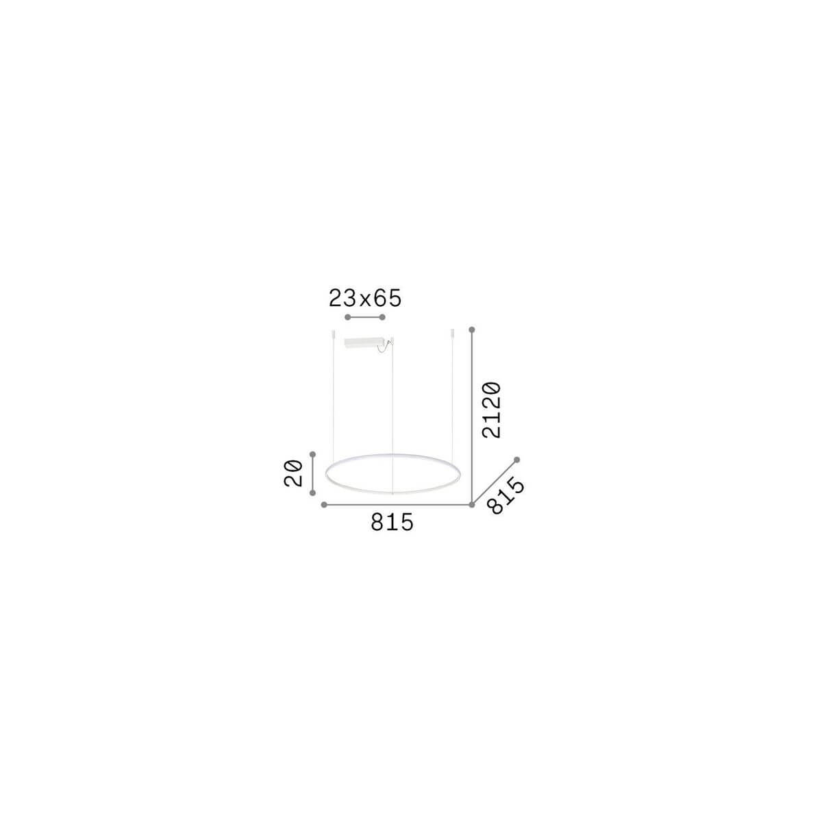 Schéma de dimensions du luminaire : diamètre 815 mm, hauteur 2120 mm, épaisseur 20 mm