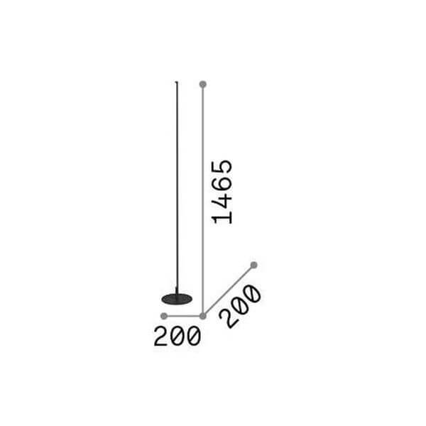 Schéma coté du lampadaire indiquant hauteur 1465 et diamètre base 200