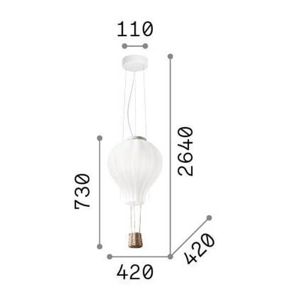 Schéma coté indiquant hauteur totale 2640 mm, suspension 730 mm et diamètre 420 mm