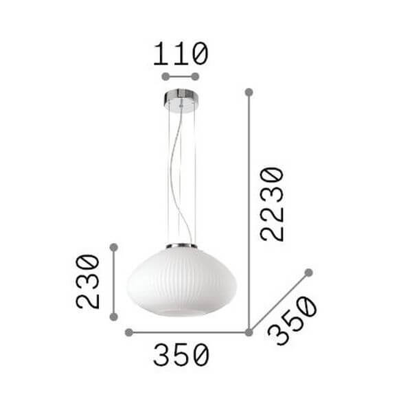 Schéma coté du luminaire avec hauteur 2230 mm et diamètre 350 mm