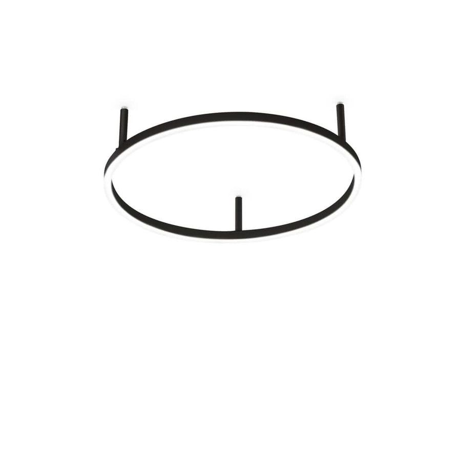 Vue de face du plafonnier rond noir sur fond blanc, anneau LED fin