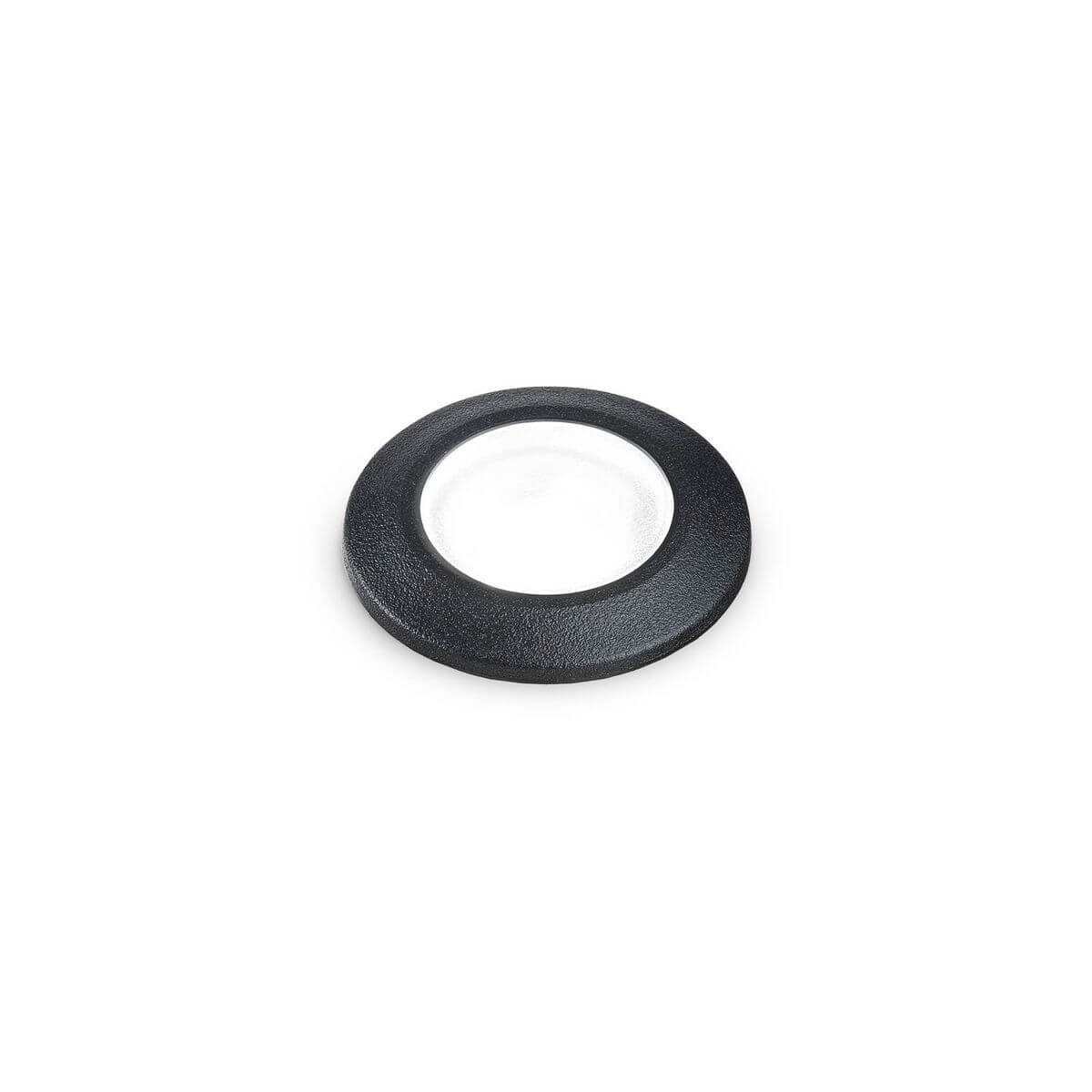 Vue de face du luminaire extérieur noir rond avec verre blanc