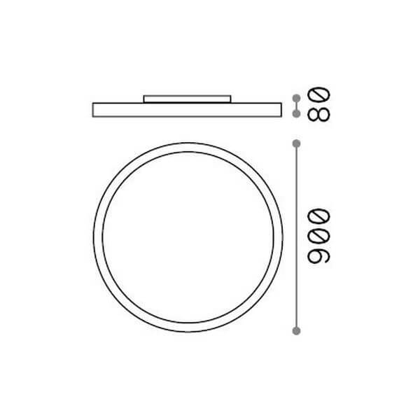 Schéma de dimensions : diamètre 900 mm, hauteur 80 mm, vues de dessus et de profil