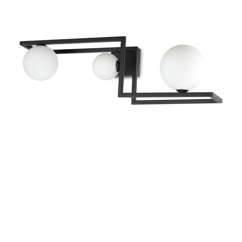 Plafonnier Angolo 3 lumières noir, verre