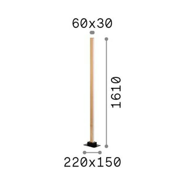 Schéma de dimensions du lampadaire : 60x30, 1610 et 220x150 mm.