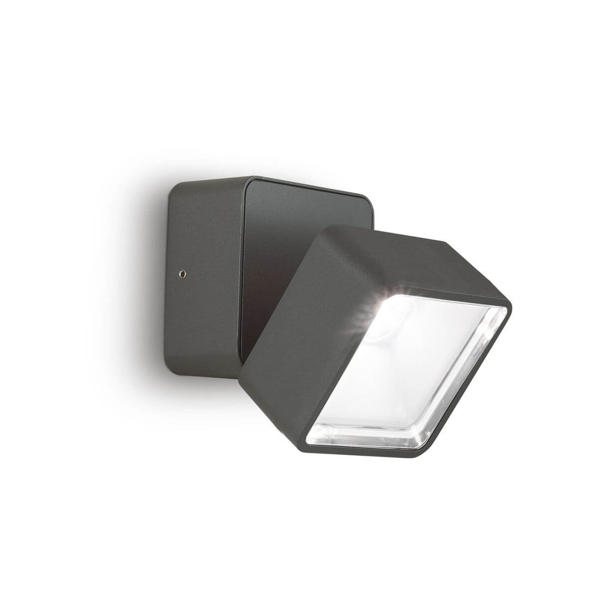Applique extérieure anthracite carrée de face, verre transparent, fond blanc neutre