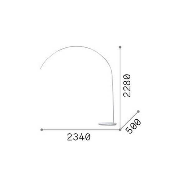 Schéma de dimensions du lampadaire indiquant hauteur et largeur en millimètres