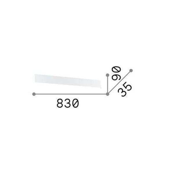 Schéma technique coté : longueur 830 mm, hauteur 90 mm et profondeur 35 mm.