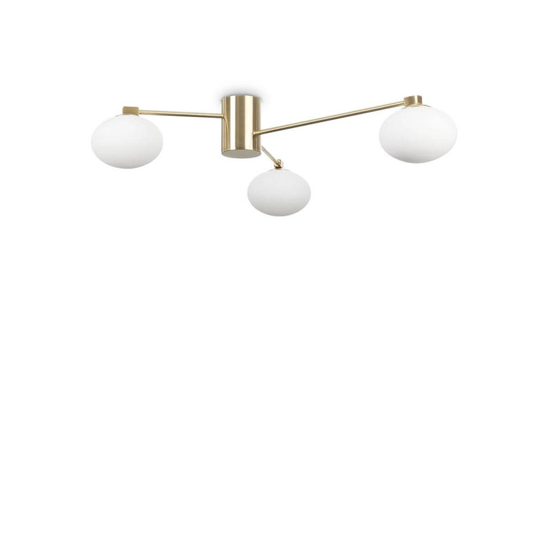 Plafonnier Hermes 3 lumières laiton, verre, Ø 90 cm