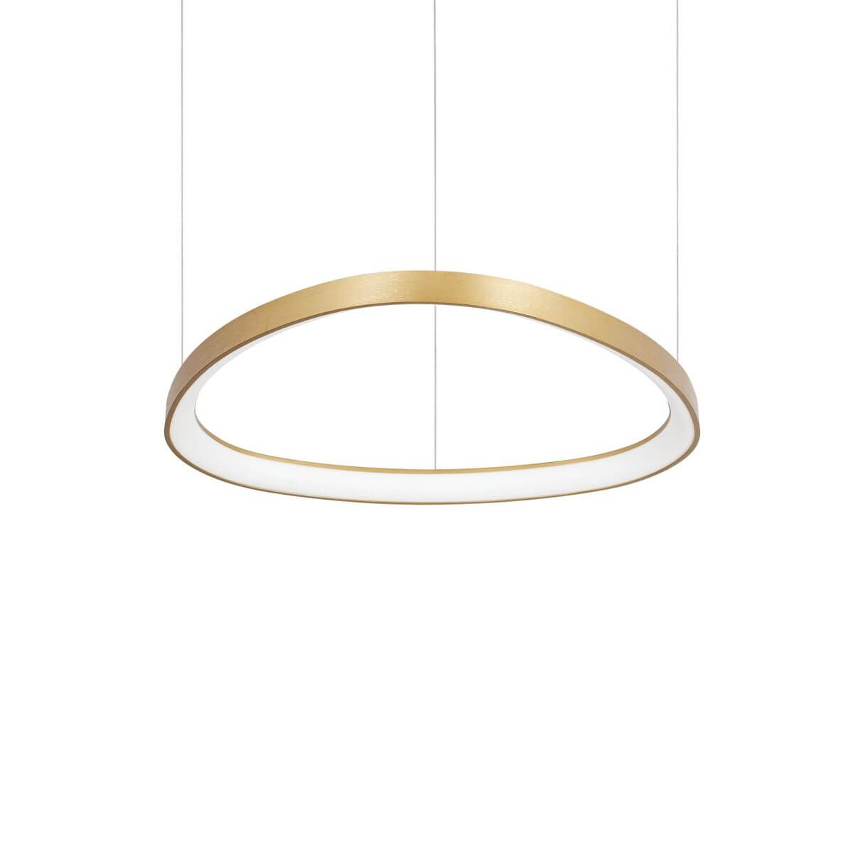 Suspension annulaire en laiton avec diffuseur blanc, vue de face sur fond blanc.