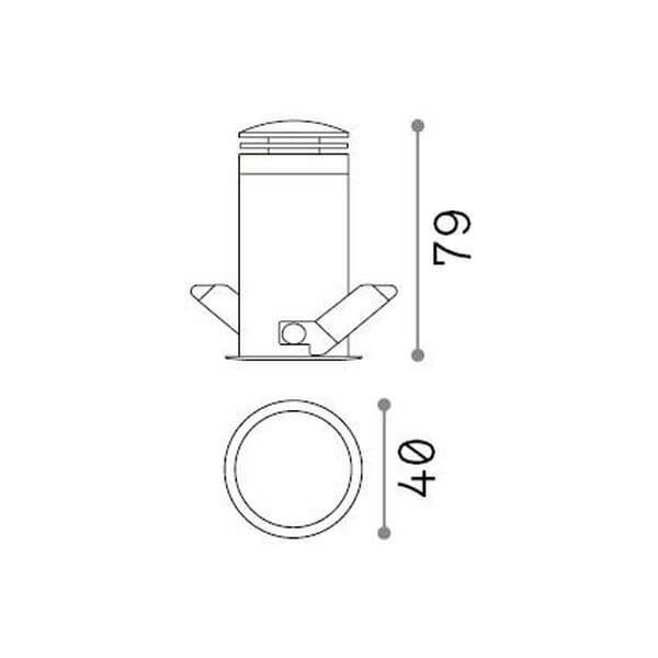 Schéma technique du spot avec ressort de fixation et dimensions 79 et 40 mm.