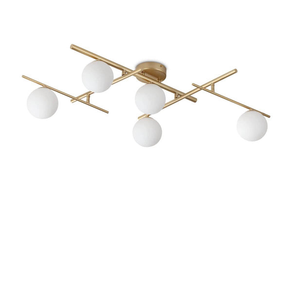 Plafonnier Atlas 5 lumières doré, verre
