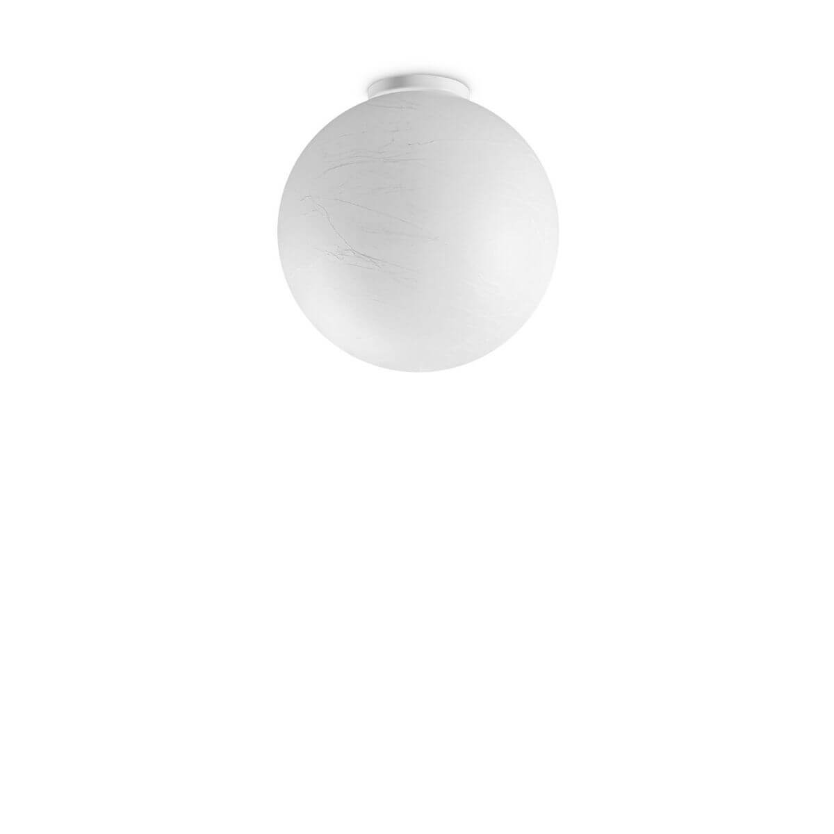 Plafonnier globe blanc vu de face sur fond neutre, fixation cylindrique visible