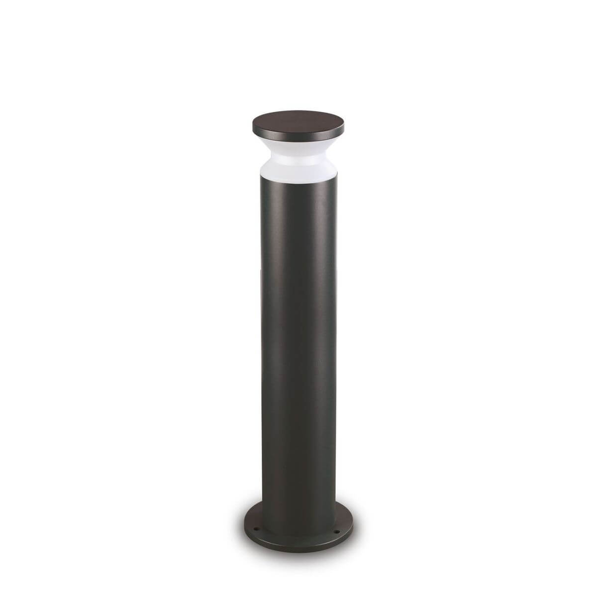 Lampadaire borne extérieur noir de face sur fond blanc, diffuseur blanc