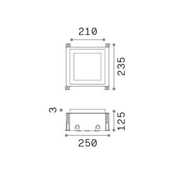 Schéma de dimensions indiquant 250 mm de large et 125 mm de hauteur