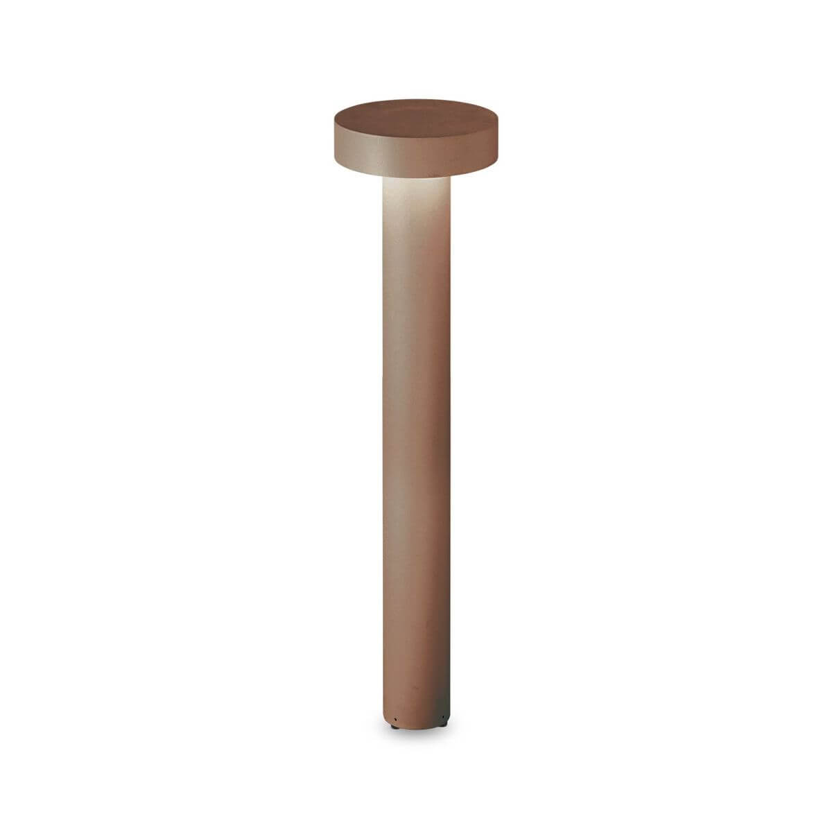 Lampadaire extérieur cylindrique marron avec tête ronde et lumière diffuse