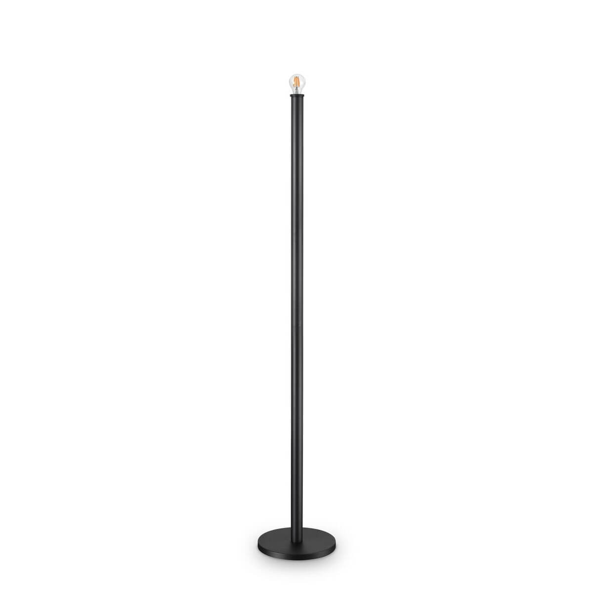 Lampadaire noir sans abat-jour, ampoule apparente au sommet du montant
