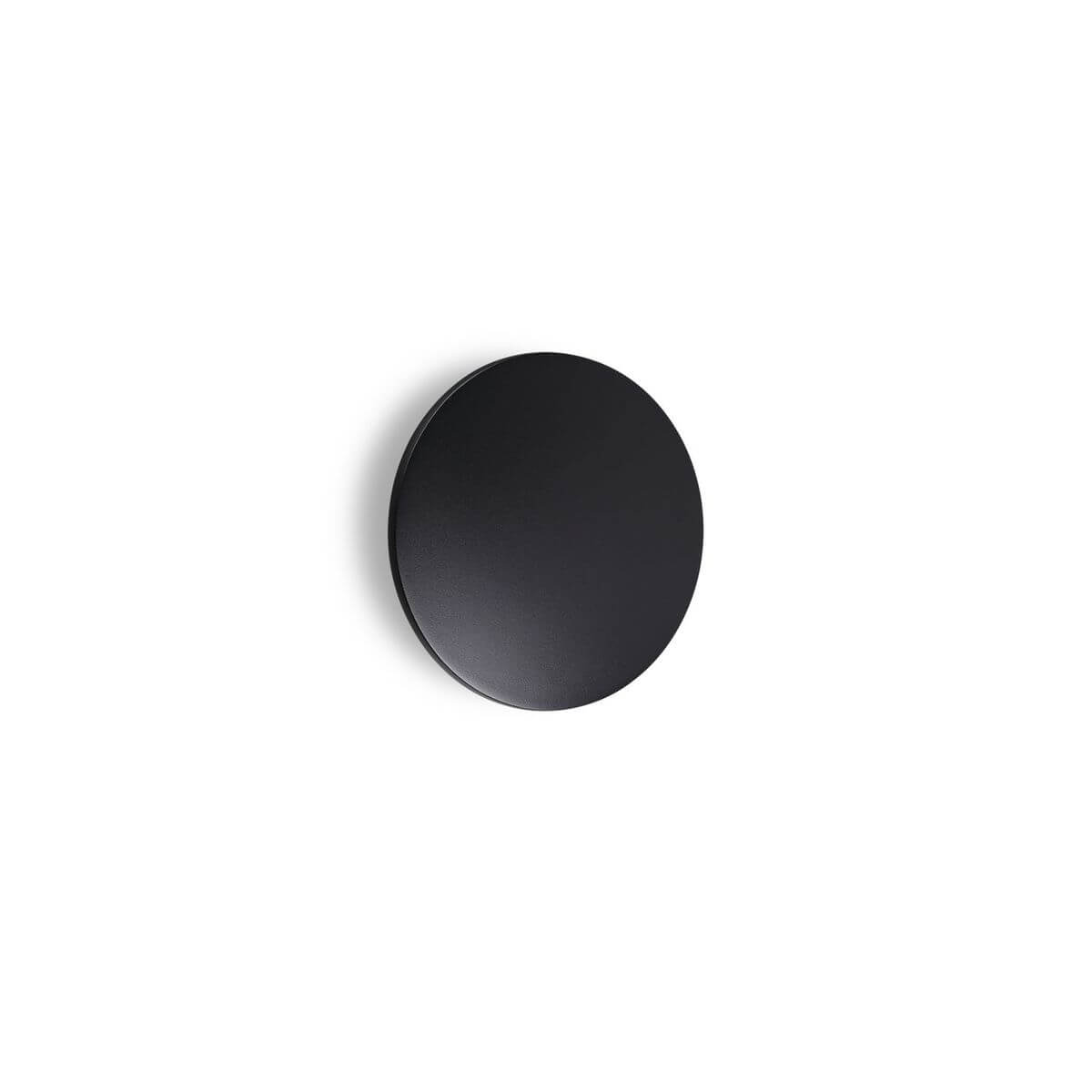 Applique murale ronde noire mate, vue de face sur fond blanc neutre