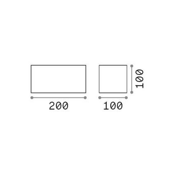 Schéma de dimensions indiquant une largeur de 200 et une profondeur de 100 millimètres