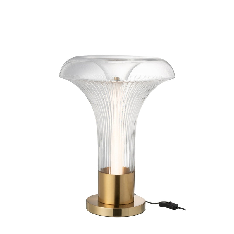 Lampe à poser LED champignon en verre strié et métal doré