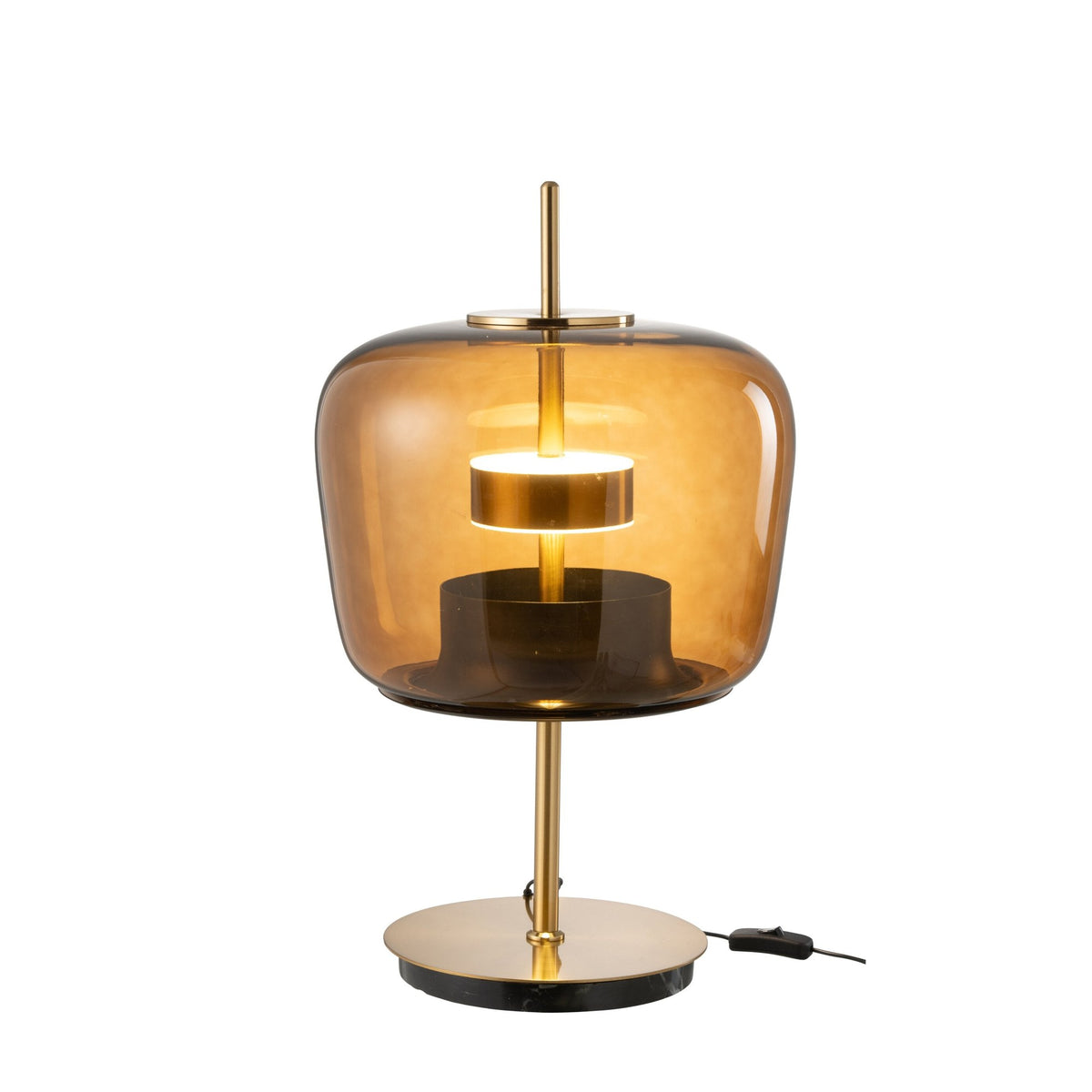 Lampe à poser LED en verre marron et métal doré