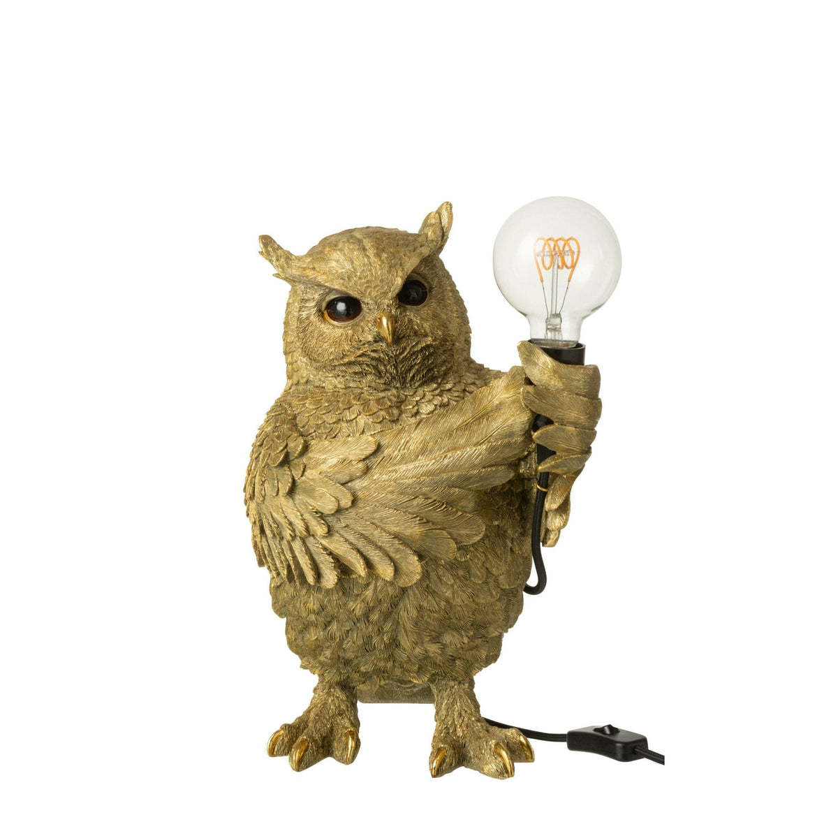 Lampe à poser hibou en résine dorée