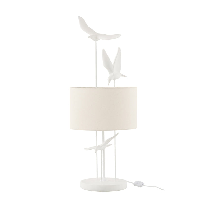 Lampe à poser oiseaux en polyrésine blanc et beige