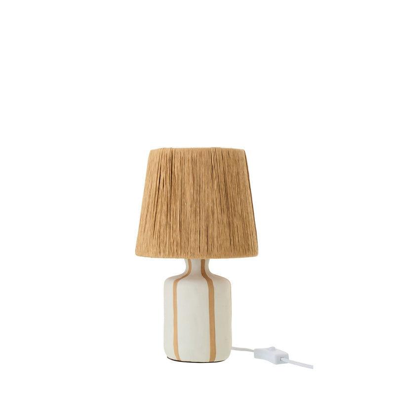 Lampe à poser rayée en céramique naturel et blanc, petit modèle