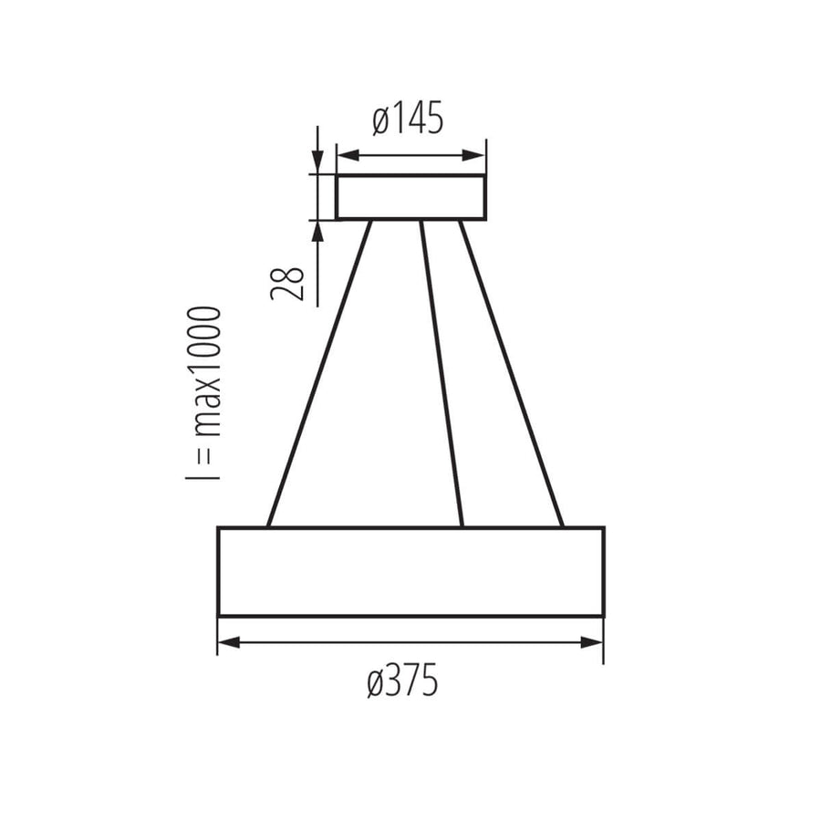 Plan technique montrant le diamètre du cache-bornes, la hauteur du luminaire et la longueur des câbles.