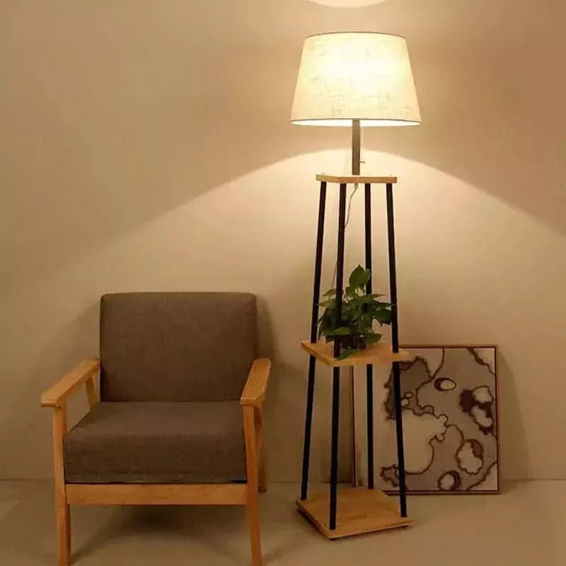 Lampadaire Bois et Noir | Charme Contrasté - Designix Lampadaire