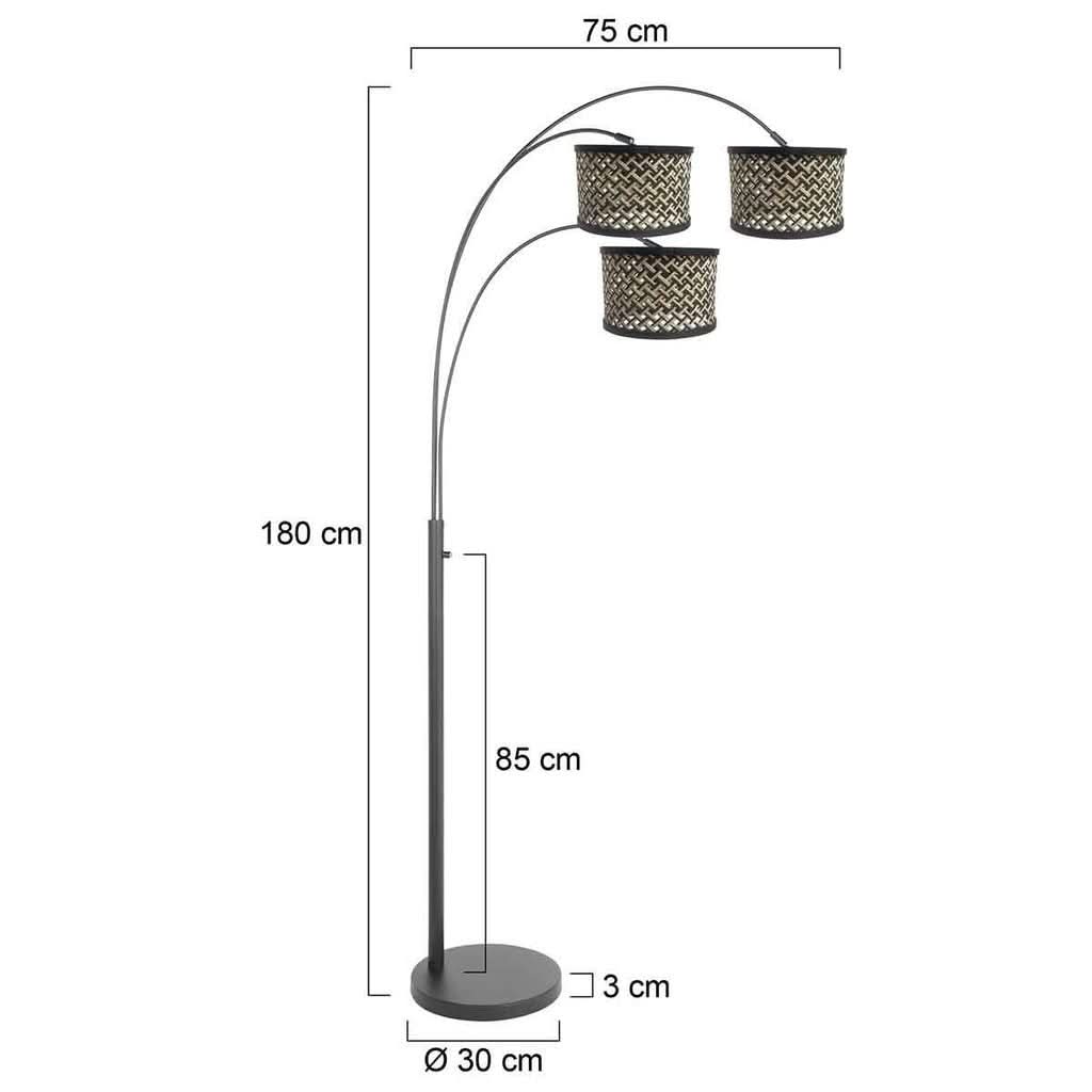 Schéma de dimensions avec hauteur 180 cm, largeur 75 cm et base de 30 cm.