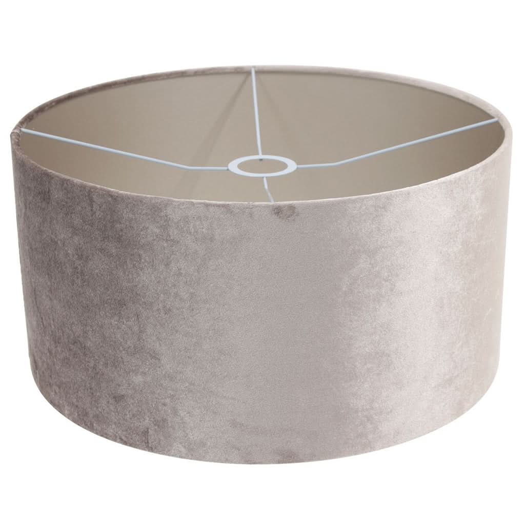 Détail de l'abat-jour en velours gris, structure intérieure métallique