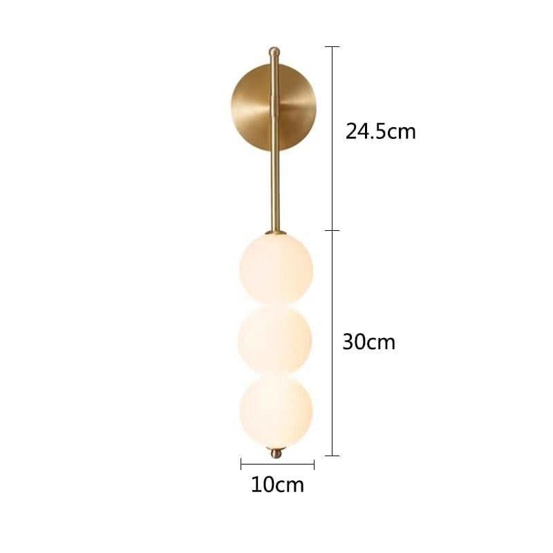 Schéma coté de la version laiton avec tige et trois globes superposés