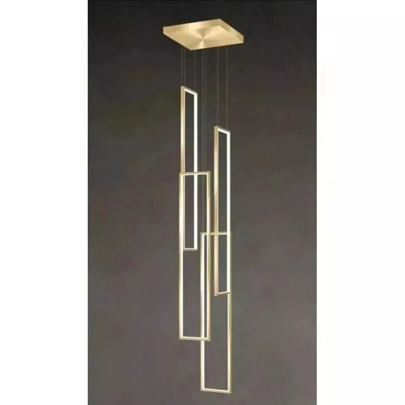 Lampe Plafond Suspendu Rectangulaire | Géométrie Lumineuse - Designix Suspension luminaire 4 Lampes | Doré Télécommande