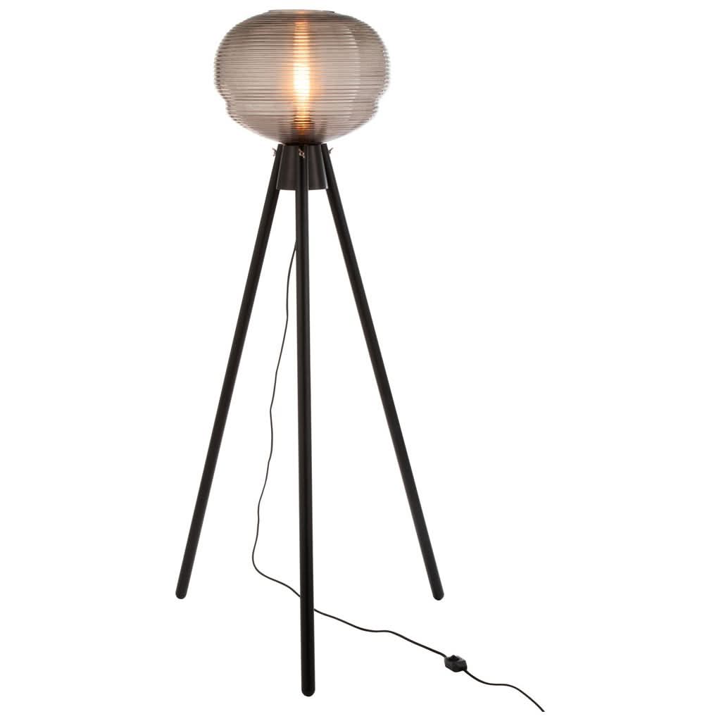 Lampe sur pied tripode à abat-jour sphérique en verre strié, fond blanc
