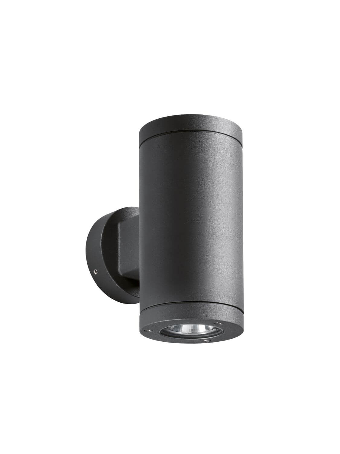 Produit de face sur fond blanc, applique cylindrique anthracite à deux éclairages