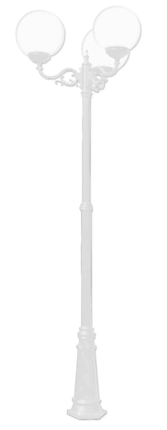 Même luminaire blanc présenté de face sur fond blanc, mettant en valeur les trois globes.