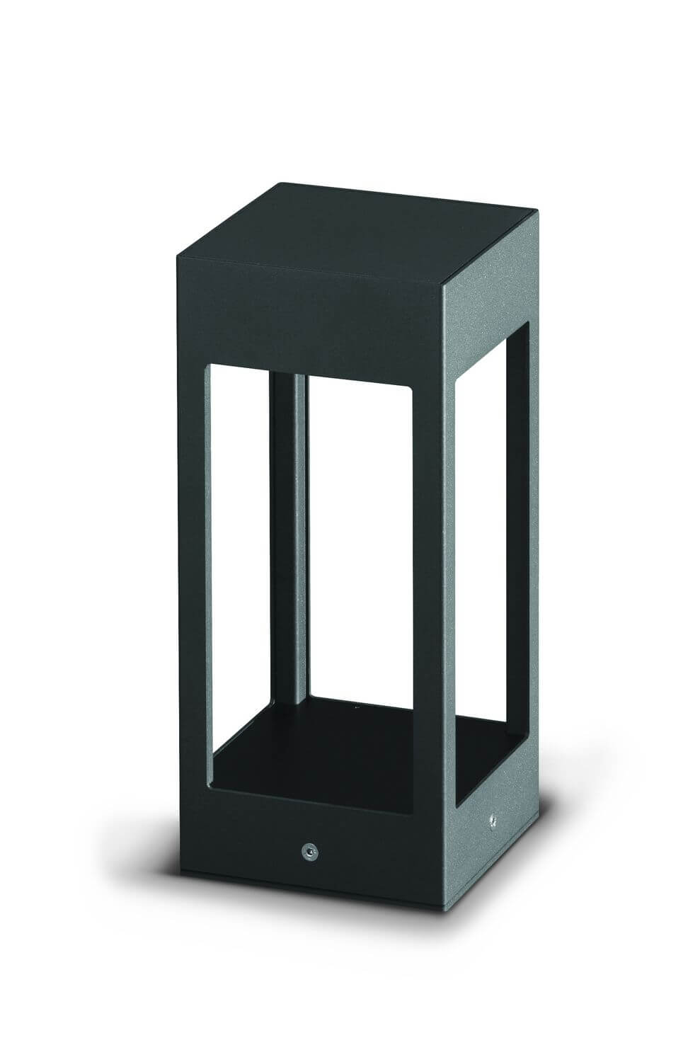 Vue de trois quarts du luminaire, montrant cadre ouvert et vis de fixation